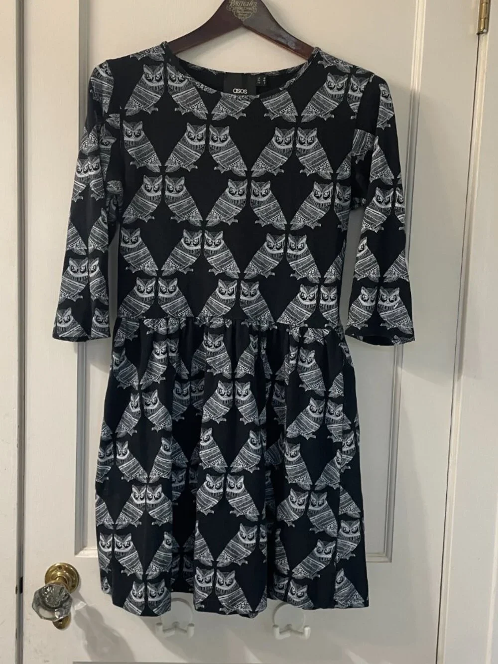 ASOS owl black and white dress. Size 8 3/4 Sleeves - Picture 2 of 6